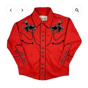 Kid's Vintage Red Bronc Embroidered Western Shirt size Kids M (I)